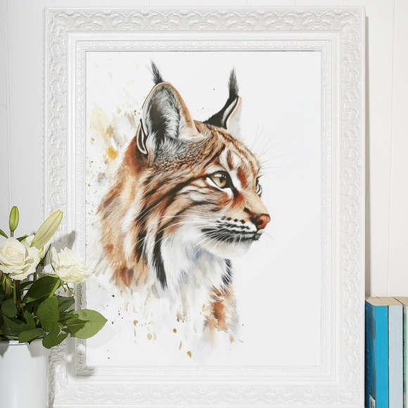Watercolor Lynx Portrait Wall Art Illustration Print Poster Unframed - Picture 8 of 9
